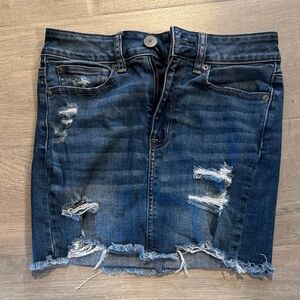 American Eagle Outfitters Distressed Dark Blue Denim Mini Skirt
